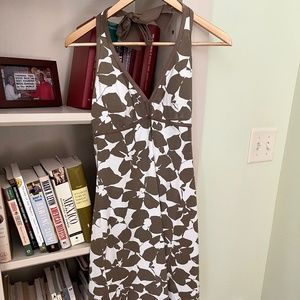 Brown & White Tropical Print Halter Dress